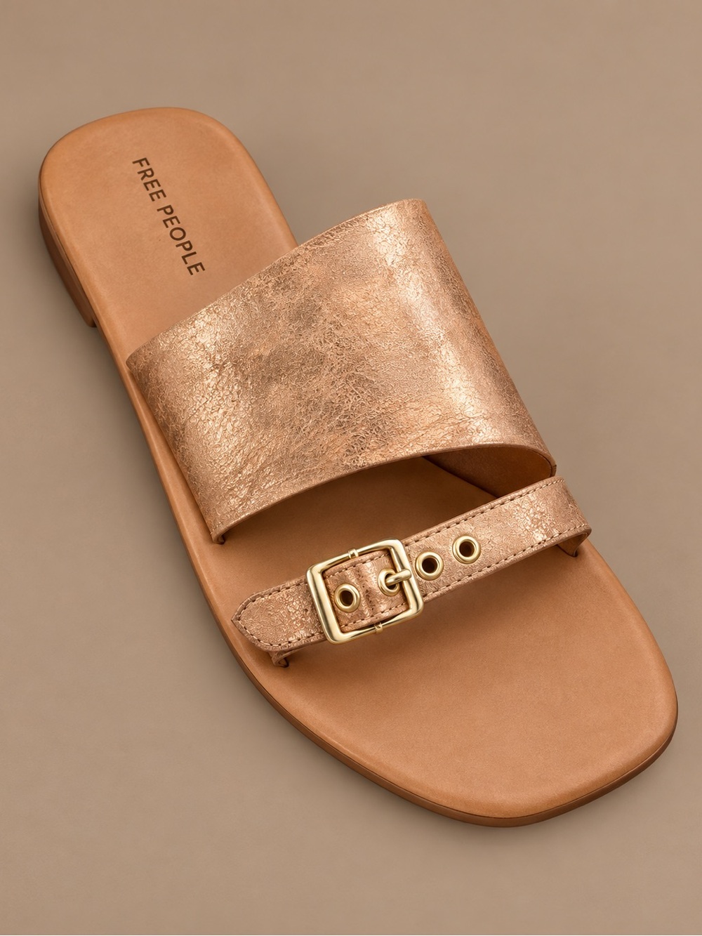 Free People Mila Minimal Rose Gold Leather Slide Sandals Size 7.5